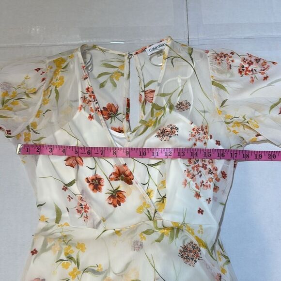 NEW Calvin Klein women’s puff sleeve v-neck floral ruffle overlap dress size 2 - Picture 13 of 14